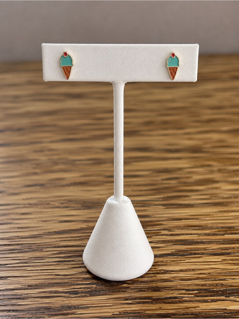 Turquoise Enamel Ice Cream Cone Stud Earrings